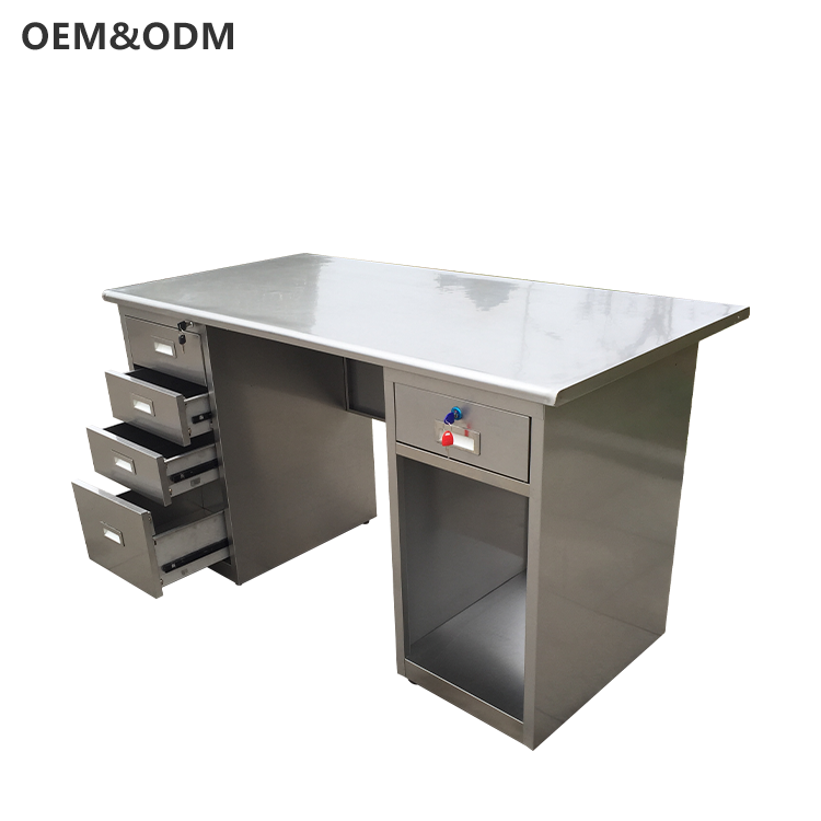 Mesa de trabajo operacional comercial de acero inoxidable con 5 cajones, mesa de trabajo de acero inoxidable antibacteriano para laboratorio y taller