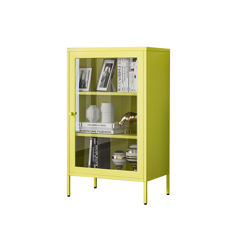 Moderna Metal Metal Home Glass Bookcase Sala de estar Balcón Gabinete de almacenamiento con pies de pie