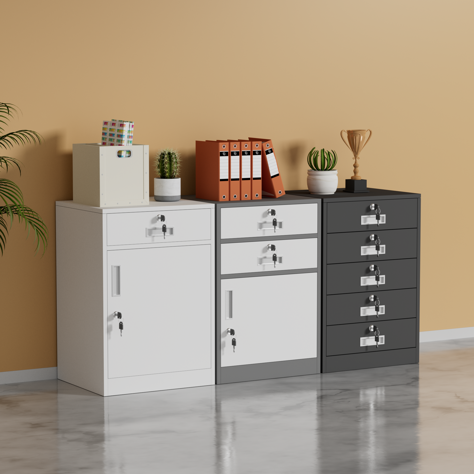 Babor de archivos de oficina de estilo moderno con descuento con una puerta y un cajón con ruedas que pueden girar libremente