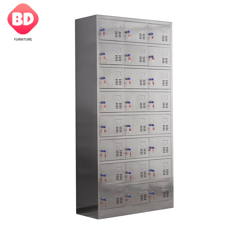 Armario de almacenamiento de casilleros de metal de acero inoxidable de 24 puertas de 24 puertas Armario de almacenamiento