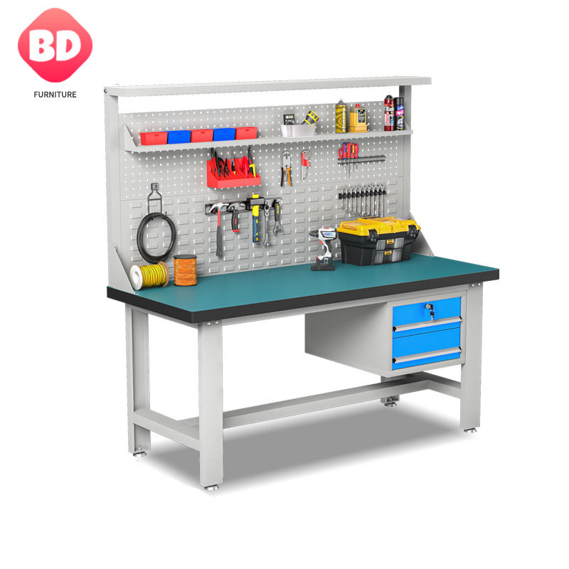 Banco de trabajo de almacenamiento múltiple profesional para laboratorio y taller, Banco de trabajo industrial ESD de acero de metal con luz y cajón