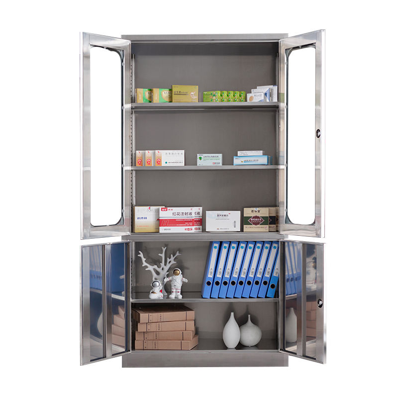 Gabinete de almacenamiento de archivos de acero inoxidable para puertas de vidrio para oficina y taller