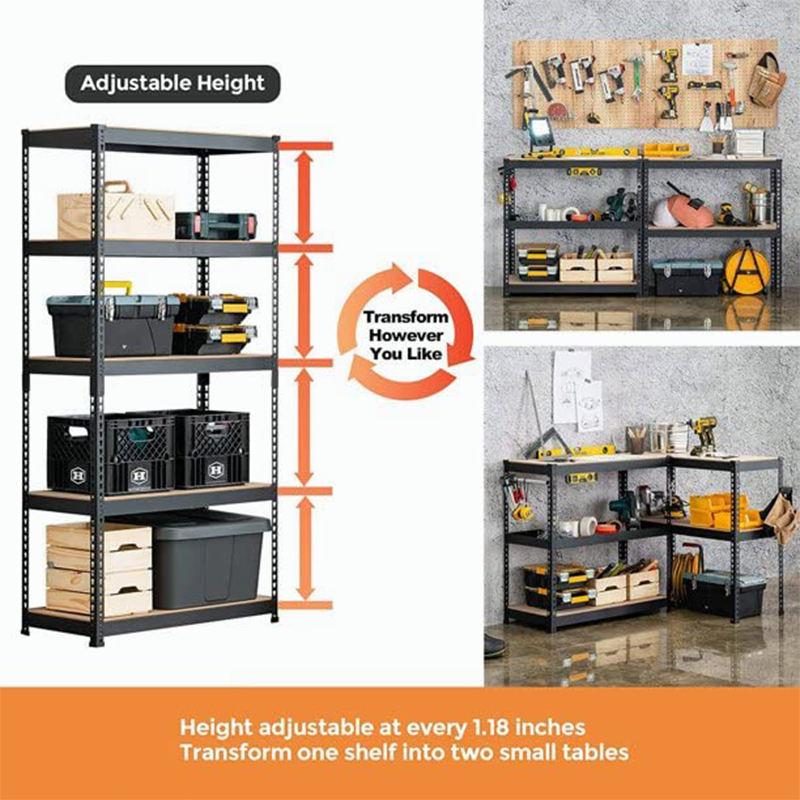 Almacenamiento industrial de almacenamiento en negro estante de almacén ajustable estantería de metal de servicio pesado cinco capas estanterías sin pernos de servicio pesado