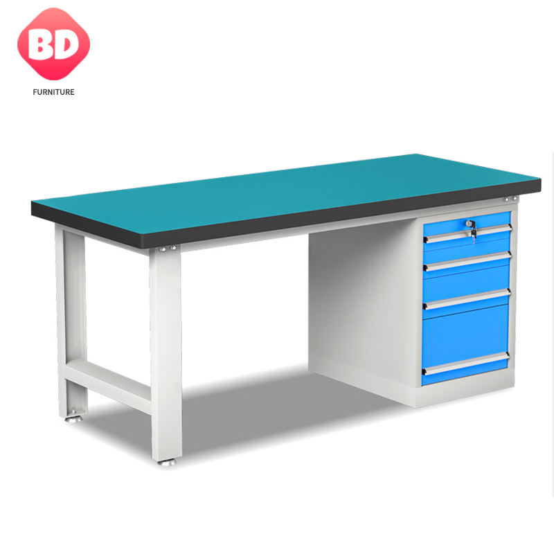 Metal Tool Workbench con 4 cajones para taller, carga de 1000 kg de trabajo ESD de acero con cajones, mesa de trabajo de trabajo de ensamblaje