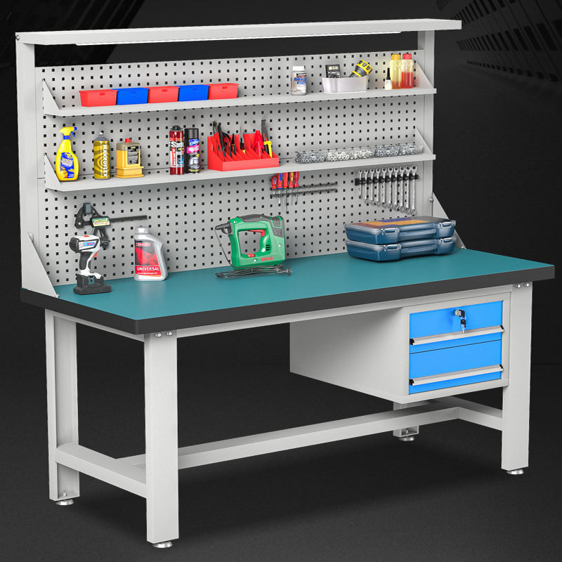 Banco de trabajo de almacenamiento múltiple profesional para laboratorio y taller, Banco de trabajo industrial ESD de acero de metal con luz y cajón