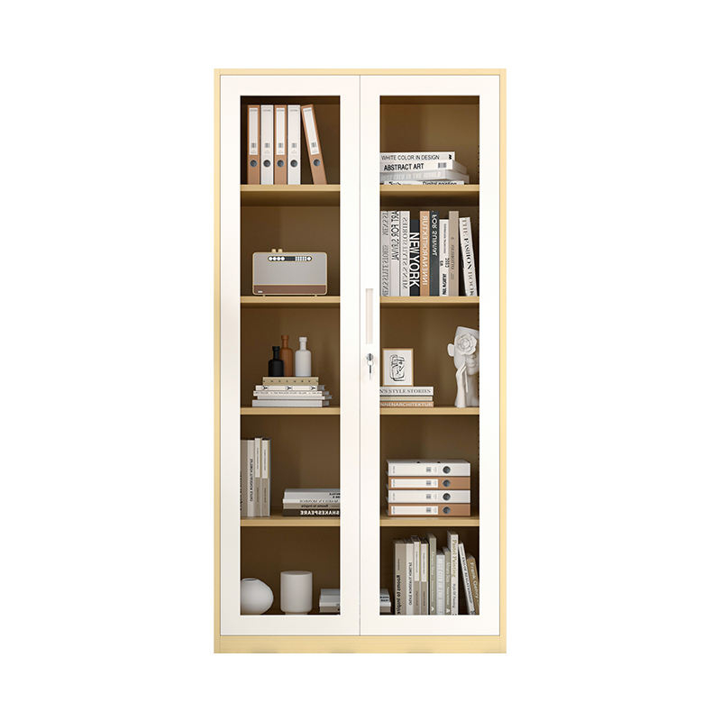 Oficina Use la madera como el gabinete Swing Glass Puerta de madera Madera de metal Archivo de metal con 4 estantes ajustables