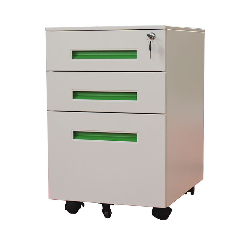 Gabinete de pedestal móvil de acero móvil de acero de acero de almacenamiento de metal vertical de 3 cajones con y ruedas