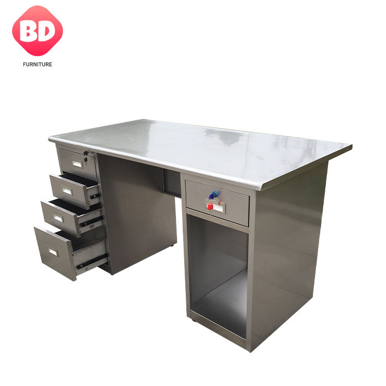 Mesa de trabajo operacional comercial de acero inoxidable con 5 cajones, mesa de trabajo de acero inoxidable antibacteriano para laboratorio y taller
