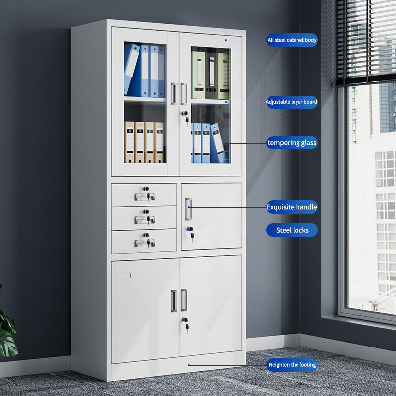 Armario de archivos de 2 puertas con vidrio, gabinete de metal comercial para oficina